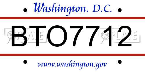 BTO7712 District Of Columbia License Plate