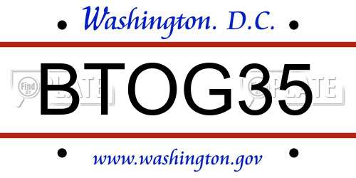 BTOG35 District Of Columbia License Plate
