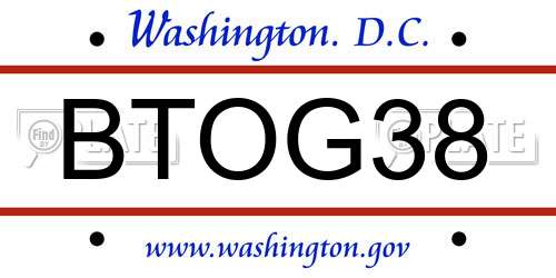 BTOG38 District Of Columbia License Plate