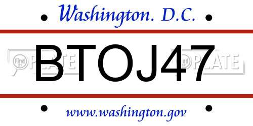 BTOJ47 District Of Columbia License Plate