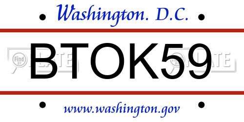 BTOK59 District Of Columbia License Plate