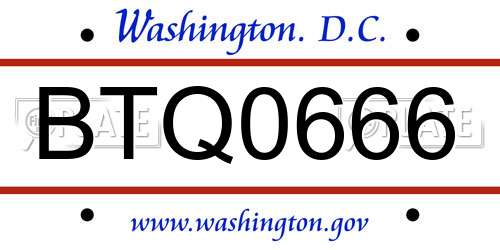 BTQ0666 District Of Columbia License Plate