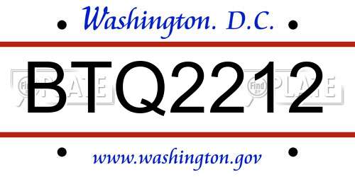 BTQ2212 District Of Columbia License Plate