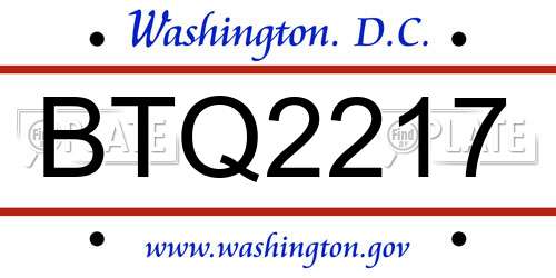 BTQ2217 District Of Columbia License Plate
