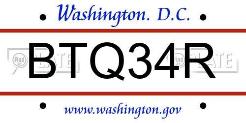 BTQ34R District Of Columbia License Plate