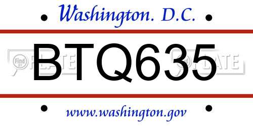 BTQ635 District Of Columbia License Plate
