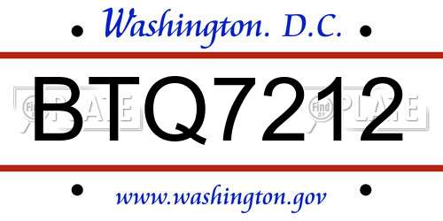 BTQ7212 District Of Columbia License Plate