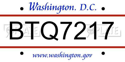 BTQ7217 District Of Columbia License Plate