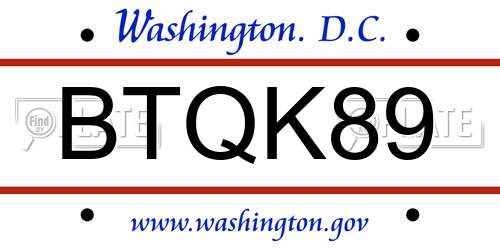 BTQK89 District Of Columbia License Plate