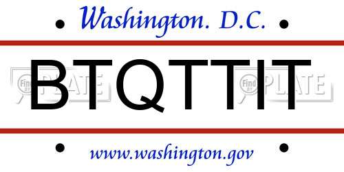 BTQTTIT District Of Columbia License Plate