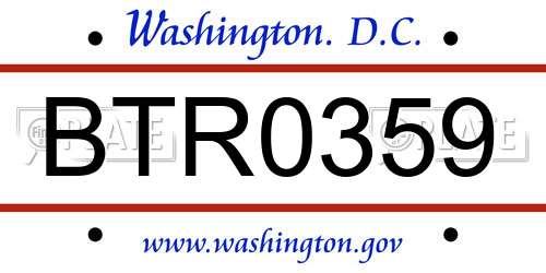BTR0359 District Of Columbia License Plate