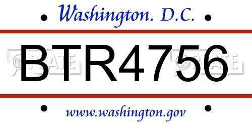 BTR4756 District Of Columbia License Plate