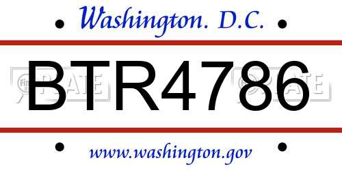 BTR4786 District Of Columbia License Plate