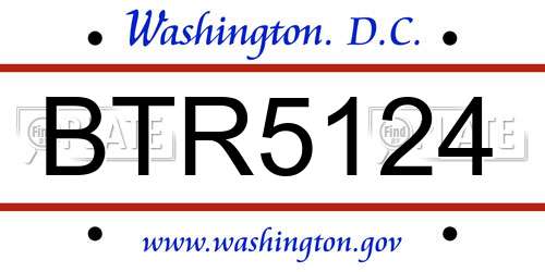 BTR5124 District Of Columbia License Plate