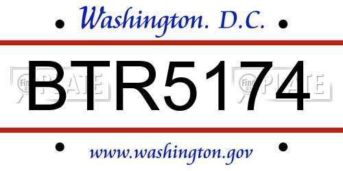 BTR5174 District Of Columbia License Plate