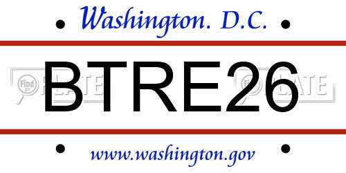 BTRE26 District Of Columbia License Plate
