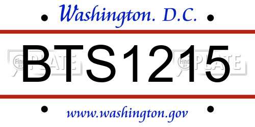 BTS1215 District Of Columbia License Plate