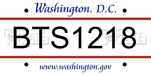 BTS1218 District Of Columbia License Plate