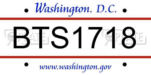 BTS1718 District Of Columbia License Plate