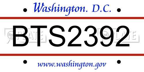 BTS2392 District Of Columbia License Plate
