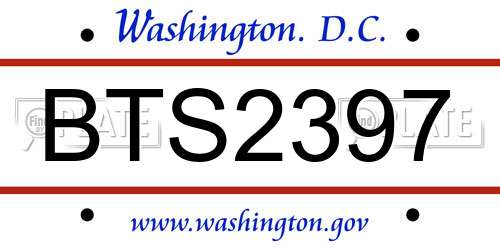BTS2397 District Of Columbia License Plate