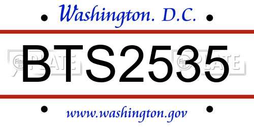 BTS2535 District Of Columbia License Plate