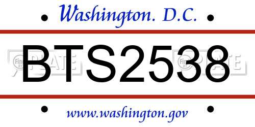BTS2538 District Of Columbia License Plate