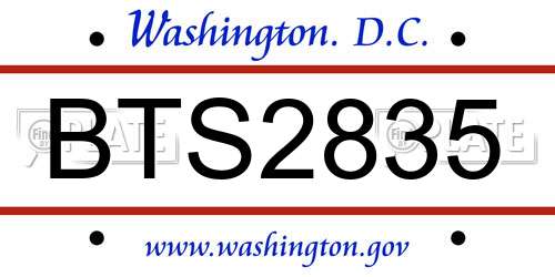 BTS2835 District Of Columbia License Plate