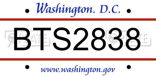 BTS2838 District Of Columbia License Plate