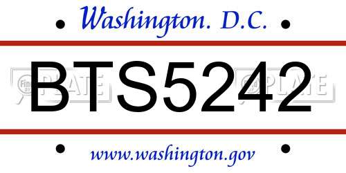 BTS5242 District Of Columbia License Plate