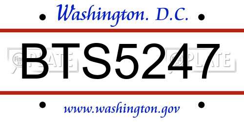 BTS5247 District Of Columbia License Plate