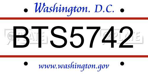 BTS5742 District Of Columbia License Plate