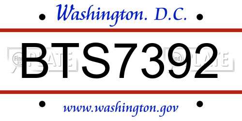 BTS7392 District Of Columbia License Plate