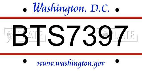 BTS7397 District Of Columbia License Plate