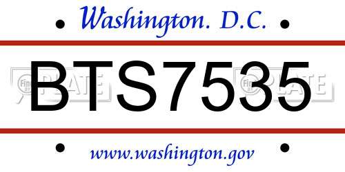 BTS7535 District Of Columbia License Plate