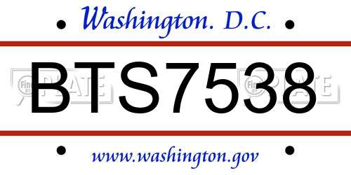 BTS7538 District Of Columbia License Plate