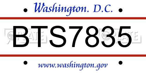 BTS7835 District Of Columbia License Plate