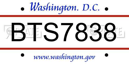 BTS7838 District Of Columbia License Plate