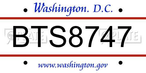 BTS8747 District Of Columbia License Plate