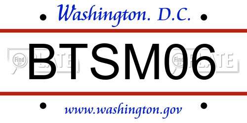 BTSM06 District Of Columbia License Plate