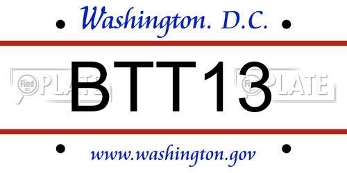 BTT13 District Of Columbia License Plate