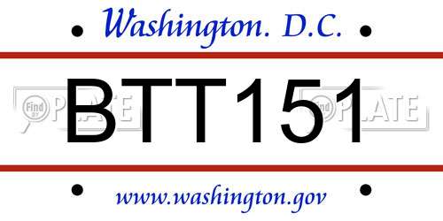 BTT151 District Of Columbia License Plate