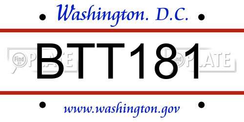 BTT181 District Of Columbia License Plate