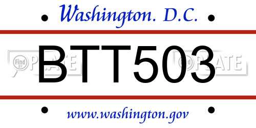 BTT503 District Of Columbia License Plate