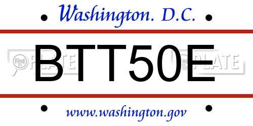 BTT50E District Of Columbia License Plate