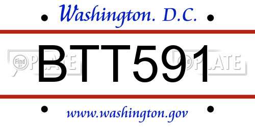 BTT591 District Of Columbia License Plate