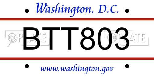 BTT803 District Of Columbia License Plate