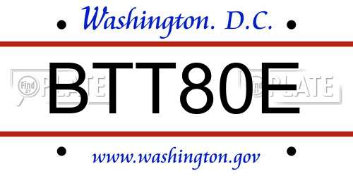 BTT80E District Of Columbia License Plate