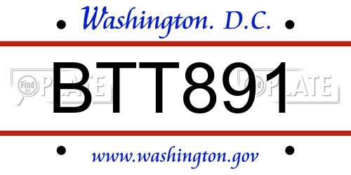 BTT891 District Of Columbia License Plate