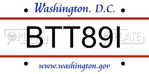BTT89I District Of Columbia License Plate
